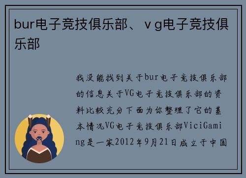 bur电子竞技俱乐部、ⅴg电子竞技俱乐部